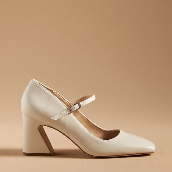 Anthropologie Cream Block Heel Mary Janes - Picture 2 of 3